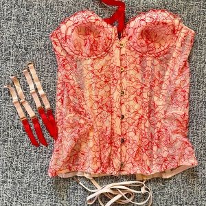 Romantic floral corset top with garter stays